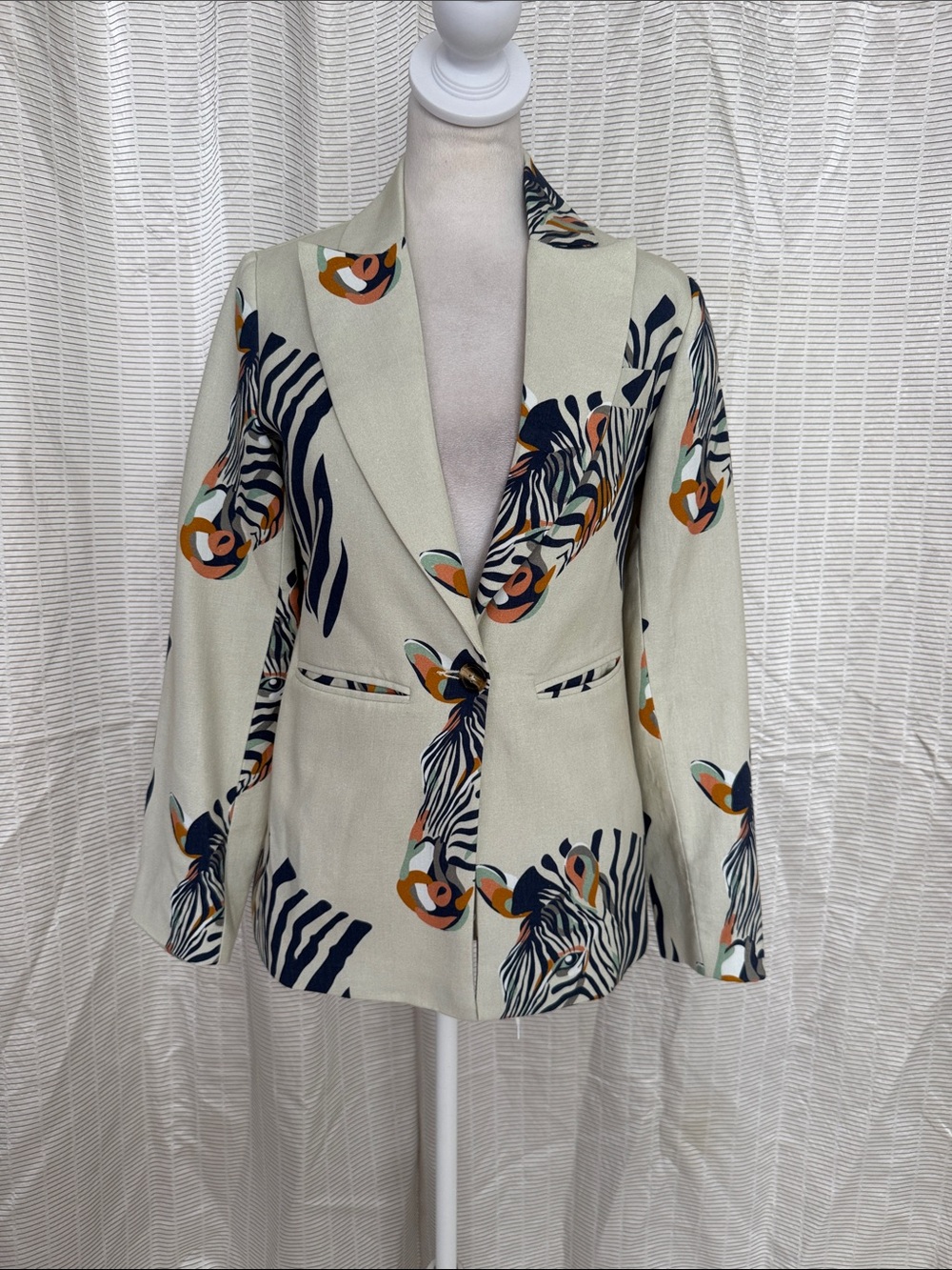 Las Surenas Cotton Linen zebra Printed Blazer